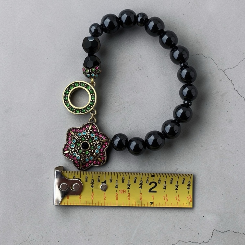 Heidi Daus Crystal Mandala Toggle Bracelet Black Faceted Beads Signed - Picture 6 of 6